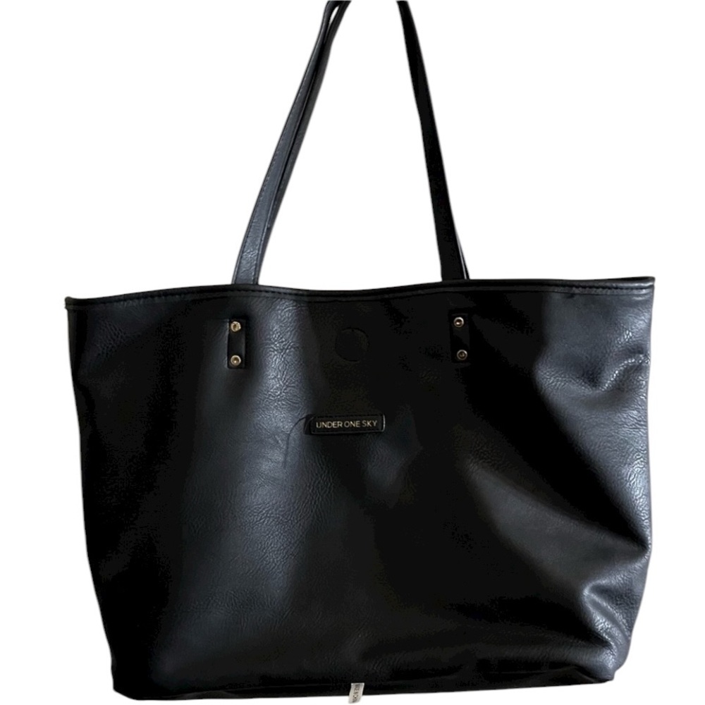 Under One Sky large black reversible tote bag vegan leather NWT